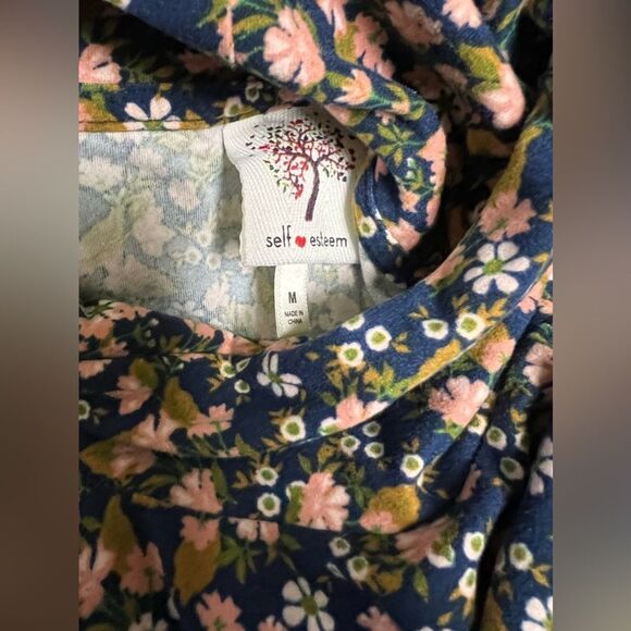 Self Esteem Women's Size Medium Blue Floral Top Blouse Long Sleeve Shirt BP0803 - Picture 6 of 7